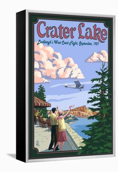 Lindbergh's West Coast Flight, Crater Lake, Oregon, c.1927-Lantern Press-Framed Stretched Canvas