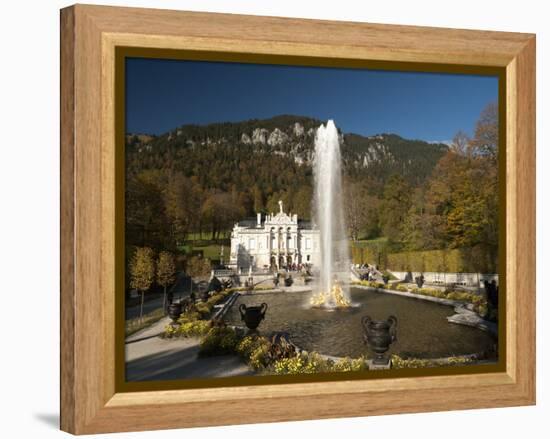 Linderhof Castle with Fountain in Pond and Alps Behind, Bavaria, Germany, Europe-Richard Nebesky-Framed Premier Image Canvas