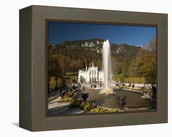 Linderhof Castle with Fountain in Pond and Alps Behind, Bavaria, Germany, Europe-Richard Nebesky-Framed Premier Image Canvas