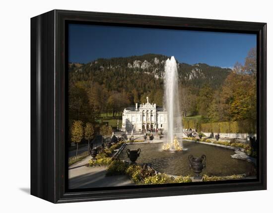 Linderhof Castle with Fountain in Pond and Alps Behind, Bavaria, Germany, Europe-Richard Nebesky-Framed Premier Image Canvas