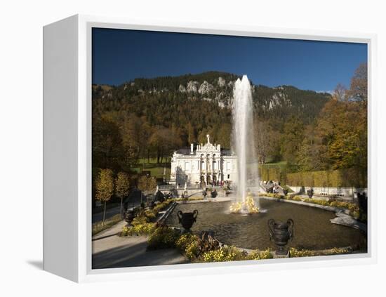 Linderhof Castle with Fountain in Pond and Alps Behind, Bavaria, Germany, Europe-Richard Nebesky-Framed Premier Image Canvas