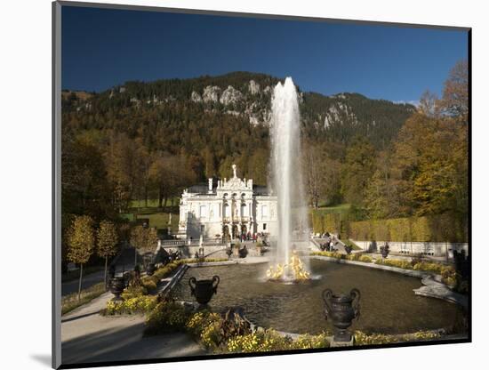 Linderhof Castle with Fountain in Pond and Alps Behind, Bavaria, Germany, Europe-Richard Nebesky-Mounted Photographic Print