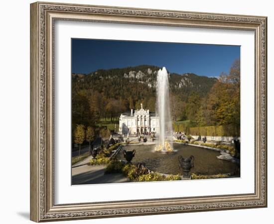 Linderhof Castle with Fountain in Pond and Alps Behind, Bavaria, Germany, Europe-Richard Nebesky-Framed Photographic Print