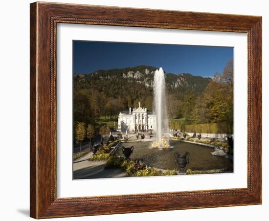 Linderhof Castle with Fountain in Pond and Alps Behind, Bavaria, Germany, Europe-Richard Nebesky-Framed Photographic Print