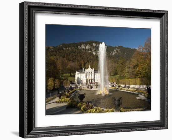 Linderhof Castle with Fountain in Pond and Alps Behind, Bavaria, Germany, Europe-Richard Nebesky-Framed Photographic Print