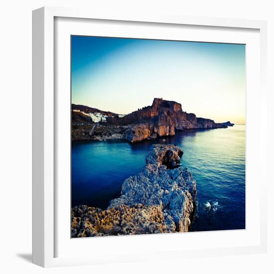 Lindos Acropolis and Harbour, Lindos, Rhodes, Greece-Doug Pearson-Framed Photographic Print