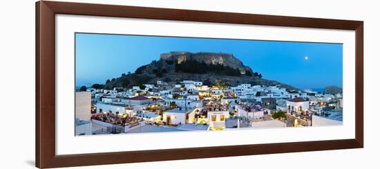 Lindos Acropolis and Rooftop Restaurants Illuminated at Dusk, Lindos, Rhodes, Greece-Doug Pearson-Framed Photographic Print