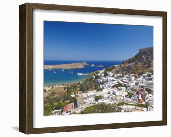 Lindos and the Acropolis, Rhodes, Dodecanese, Greek Islands, Greece, Europe-Sakis Papadopoulos-Framed Photographic Print