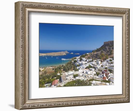 Lindos and the Acropolis, Rhodes, Dodecanese, Greek Islands, Greece, Europe-Sakis Papadopoulos-Framed Photographic Print