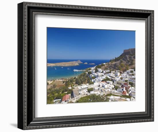 Lindos and the Acropolis, Rhodes, Dodecanese, Greek Islands, Greece, Europe-Sakis Papadopoulos-Framed Photographic Print