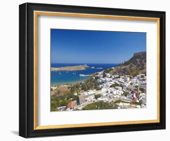 Lindos and the Acropolis, Rhodes, Dodecanese, Greek Islands, Greece, Europe-Sakis Papadopoulos-Framed Photographic Print