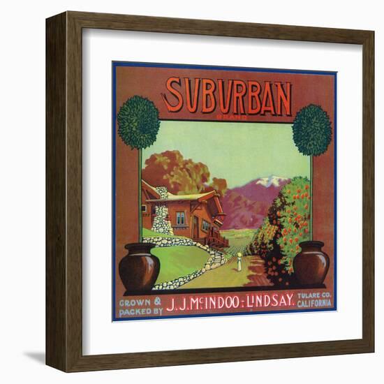 Lindsay, California, Suburban Brand Citrus Label-Lantern Press-Framed Art Print