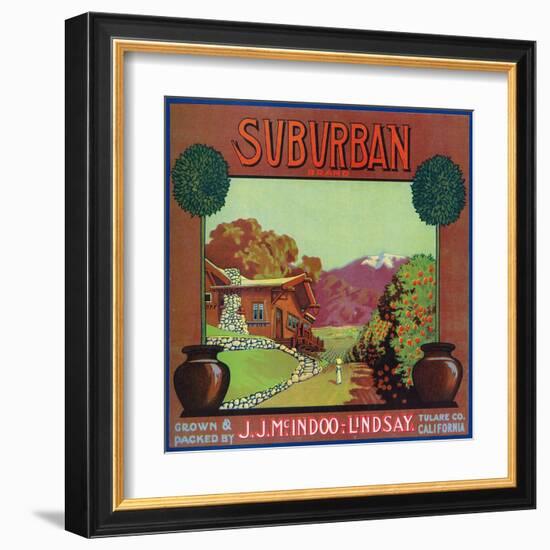 Lindsay, California, Suburban Brand Citrus Label-Lantern Press-Framed Art Print