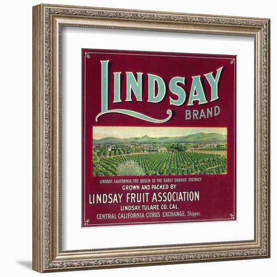 Lindsay Orange Label - Lindsay, CA-Lantern Press-Framed Art Print