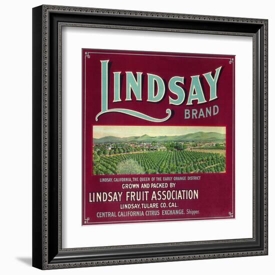 Lindsay Orange Label - Lindsay, CA-Lantern Press-Framed Art Print