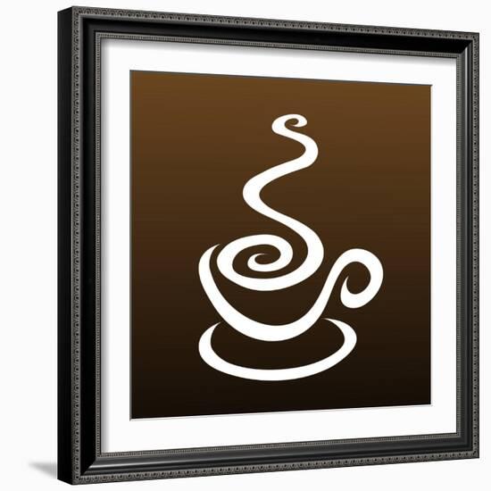 Line Art Coffee Isolated On Brown-CIDEPIX-Framed Art Print
