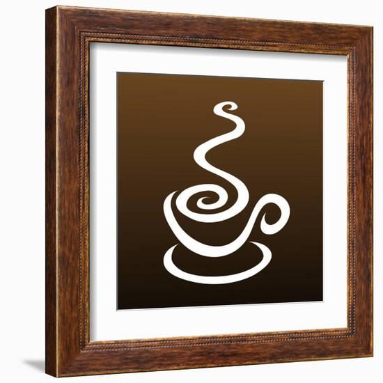 Line Art Coffee Isolated On Brown-CIDEPIX-Framed Art Print