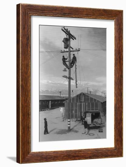 Line Crew at Work in Manzanar-Ansel Adams-Framed Art Print