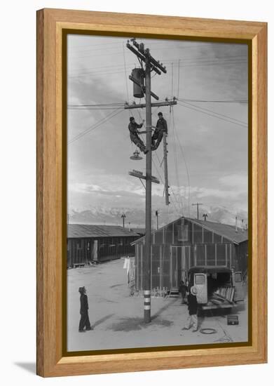Line Crew at Work in Manzanar-Ansel Adams-Framed Stretched Canvas