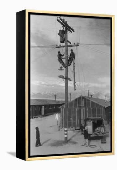 Line Crew at Work in Manzanar-Ansel Adams-Framed Stretched Canvas