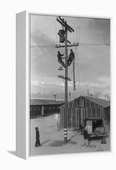 Line Crew at Work in Manzanar-Ansel Adams-Framed Stretched Canvas