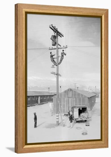 Line Crew at Work in Manzanar-Ansel Adams-Framed Stretched Canvas