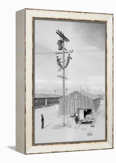 Line Crew at Work in Manzanar-Ansel Adams-Framed Stretched Canvas