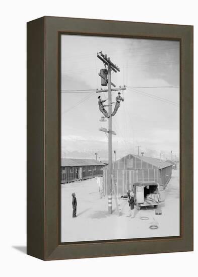 Line Crew at Work in Manzanar-Ansel Adams-Framed Stretched Canvas