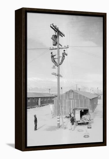 Line Crew at Work in Manzanar-Ansel Adams-Framed Stretched Canvas