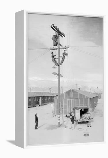 Line Crew at Work in Manzanar-Ansel Adams-Framed Stretched Canvas