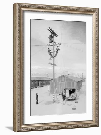 Line Crew at Work in Manzanar-Ansel Adams-Framed Premium Giclee Print