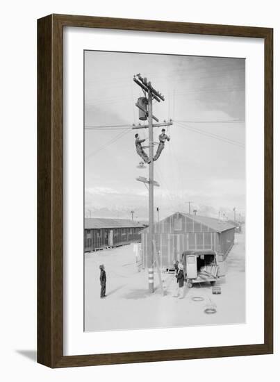 Line Crew at Work in Manzanar-Ansel Adams-Framed Premium Giclee Print