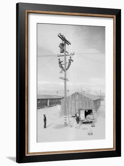 Line Crew at Work in Manzanar-Ansel Adams-Framed Premium Giclee Print