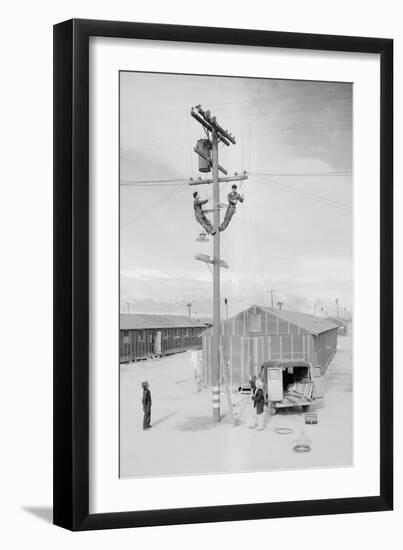 Line Crew at Work in Manzanar-Ansel Adams-Framed Premium Giclee Print