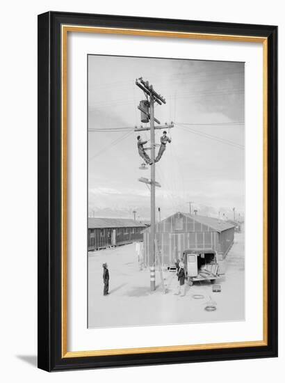 Line Crew at Work in Manzanar-Ansel Adams-Framed Premium Giclee Print
