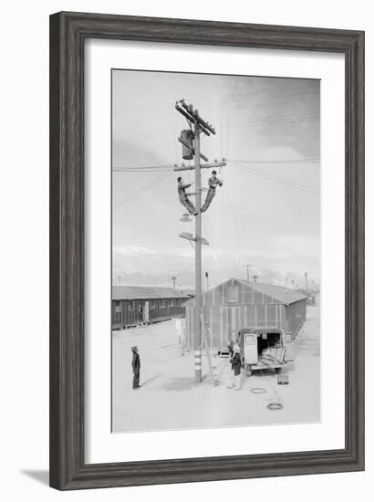 Line Crew at Work in Manzanar-Ansel Adams-Framed Art Print