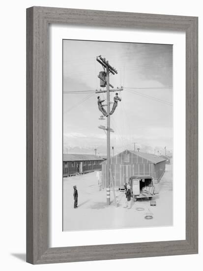 Line Crew at Work in Manzanar-Ansel Adams-Framed Art Print