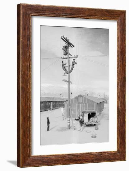 Line Crew at Work in Manzanar-Ansel Adams-Framed Art Print