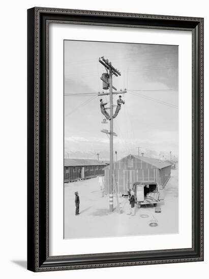 Line Crew at Work in Manzanar-Ansel Adams-Framed Art Print