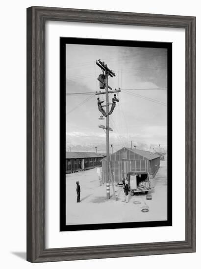 Line Crew at Work in Manzanar-Ansel Adams-Framed Art Print