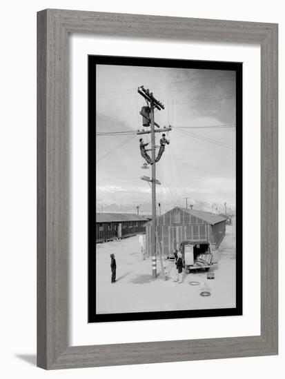 Line Crew at Work in Manzanar-Ansel Adams-Framed Art Print