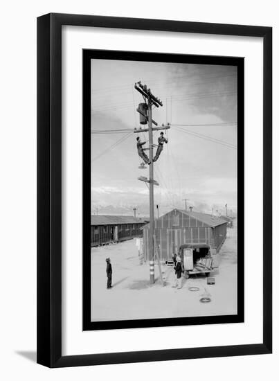 Line Crew at Work in Manzanar-Ansel Adams-Framed Art Print