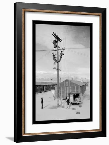 Line Crew at Work in Manzanar-Ansel Adams-Framed Art Print