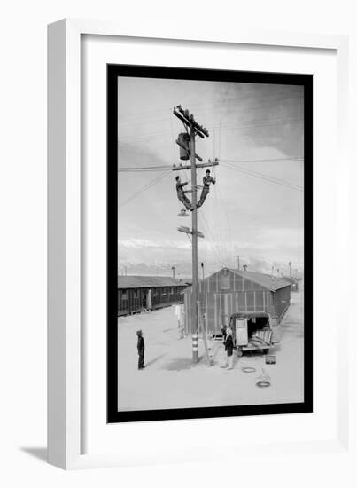 Line Crew at Work in Manzanar-Ansel Adams-Framed Art Print