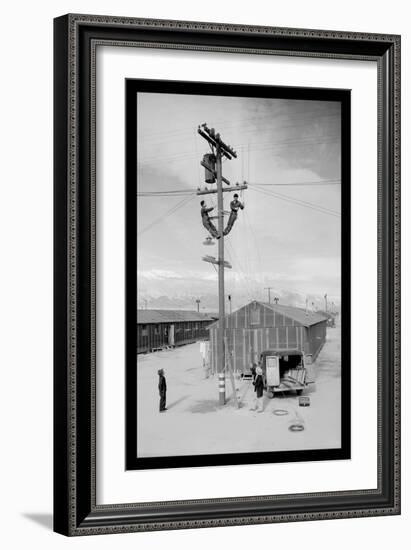 Line Crew at Work in Manzanar-Ansel Adams-Framed Art Print