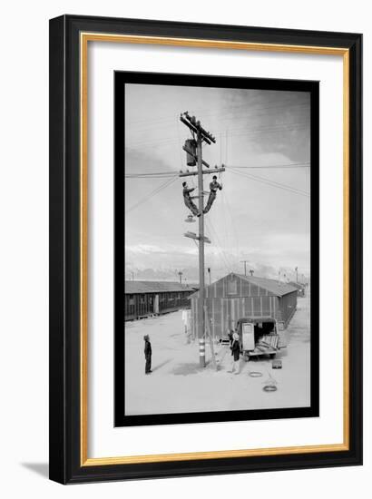 Line Crew at Work in Manzanar-Ansel Adams-Framed Art Print