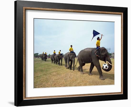 Line of Elephants in a Soccer Team During November Elephant Round-Up Festival, Surin City, Thailand-Alain Evrard-Framed Photographic Print