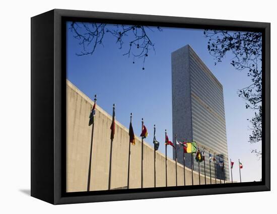 Line of Flags Outside the United Nations Building, Manhattan, New York City, USA-Nigel Francis-Framed Premier Image Canvas