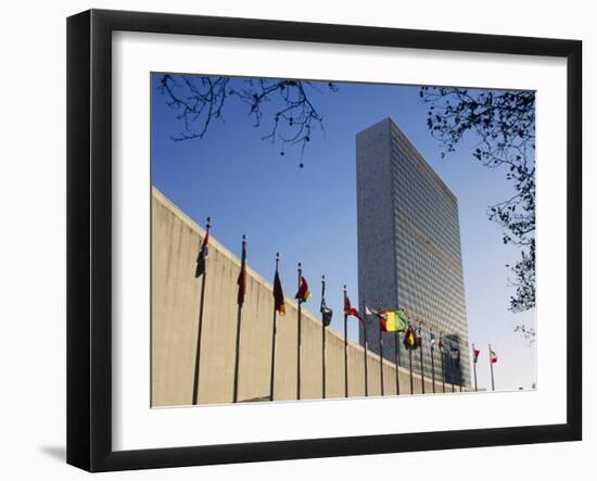 Line of Flags Outside the United Nations Building, Manhattan, New York City, USA-Nigel Francis-Framed Photographic Print