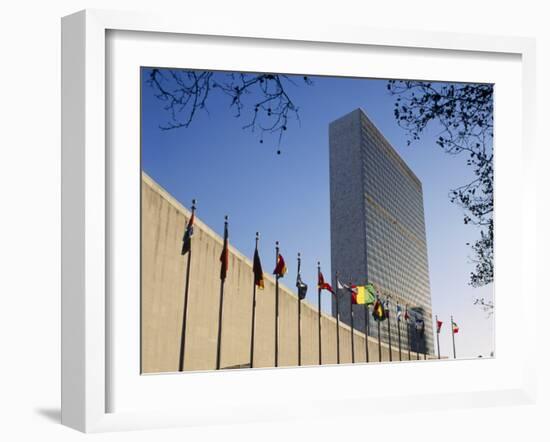 Line of Flags Outside the United Nations Building, Manhattan, New York City, USA-Nigel Francis-Framed Photographic Print